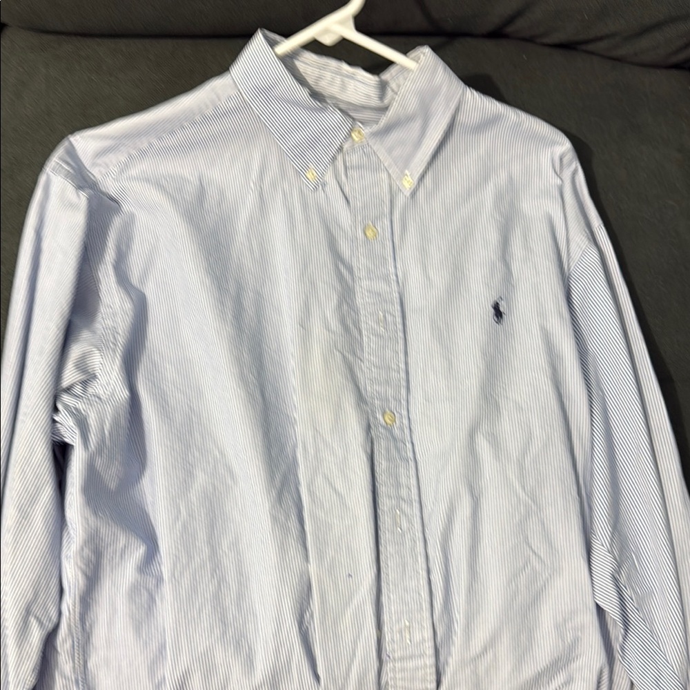 Ralph Lauren Blue and White Casual Button Down Shirt with Embroidered Logo